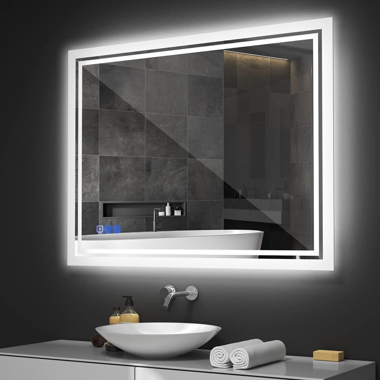 3 Colors Dimmable LED Bathroom Mirror Modern Vanity Mirrors with Lights for Wall
