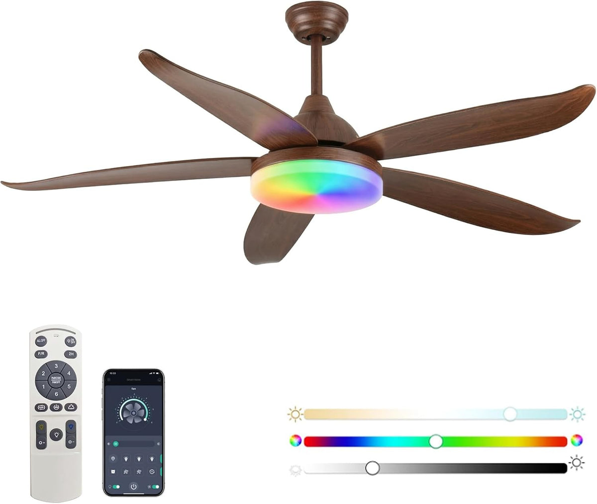 52-Inch Smart RGB Ceiling Fan with 6 Speeds & Reversible DC Motor