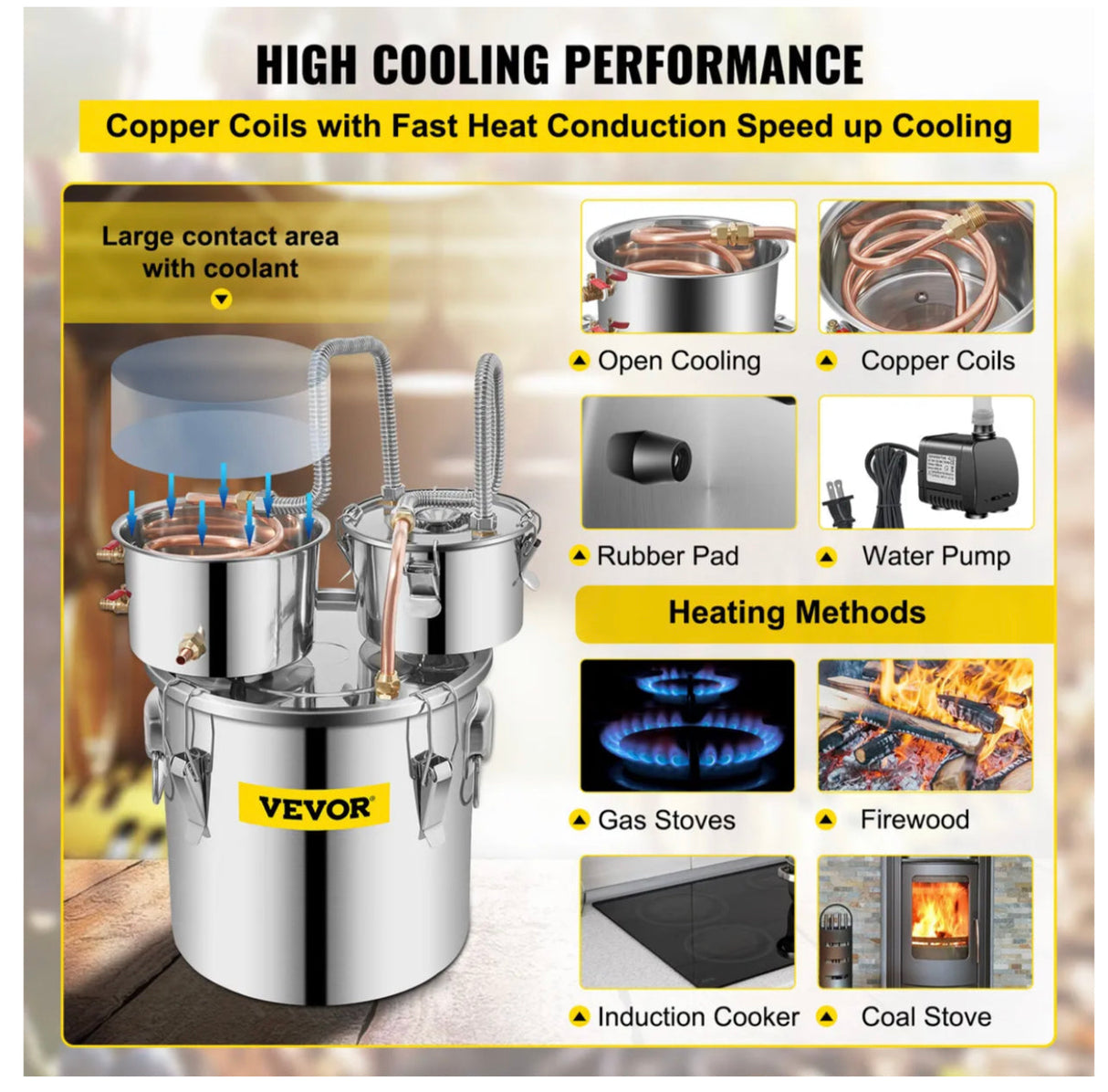 3 Pots 5Gal 19L Alcohol Distiller Copper Alcohol Still Boiler Spirits Brew Kit