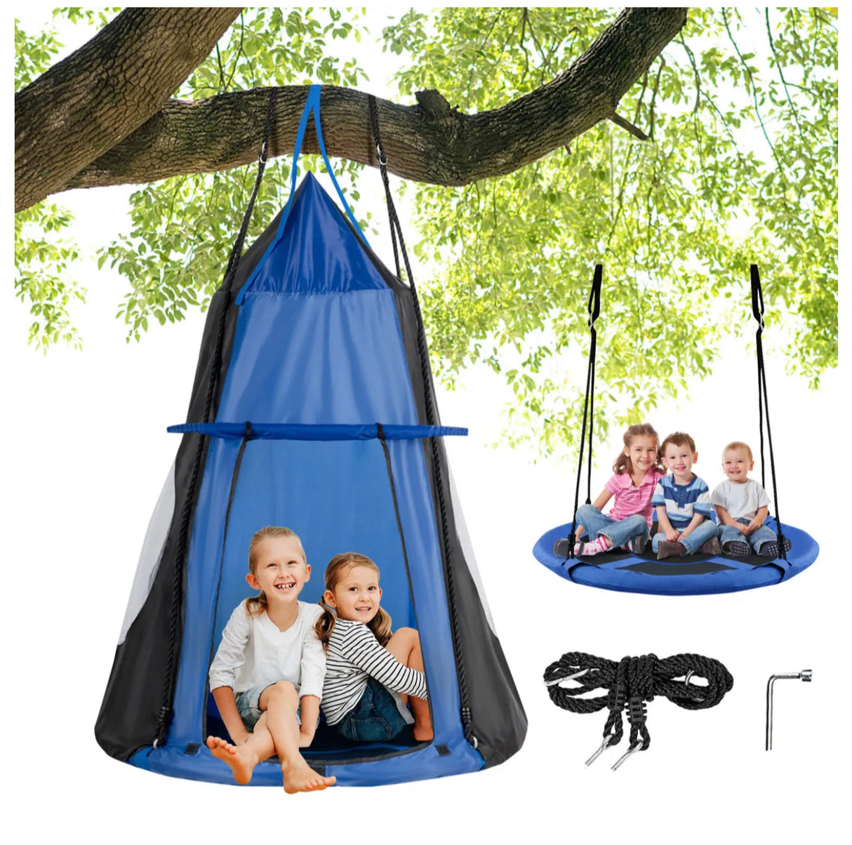 Kids Hanging Tent Tree Swing 2 IN 1 Outdoor Hammock Nest Pod Chair 100cm