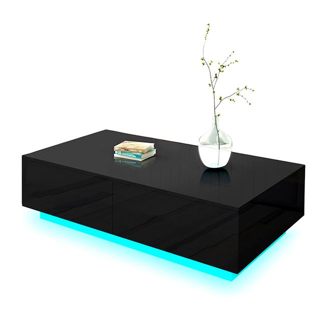 Modern LED Coffee Table Storage High Gloss Living Room Furniture 4 Drawers Black