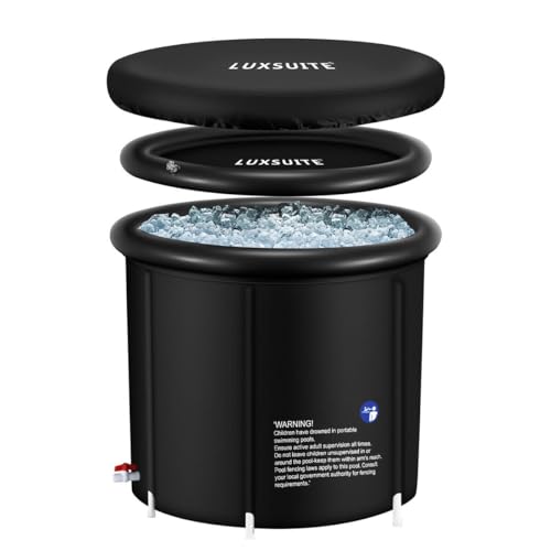 Portable Ice Bath Tub 300L Inflatable Hot Bathtub SPA Massage Athletes Cold Water Therapy Adult Soaking Folding Outdoor Plunge Large Black 80x71cm