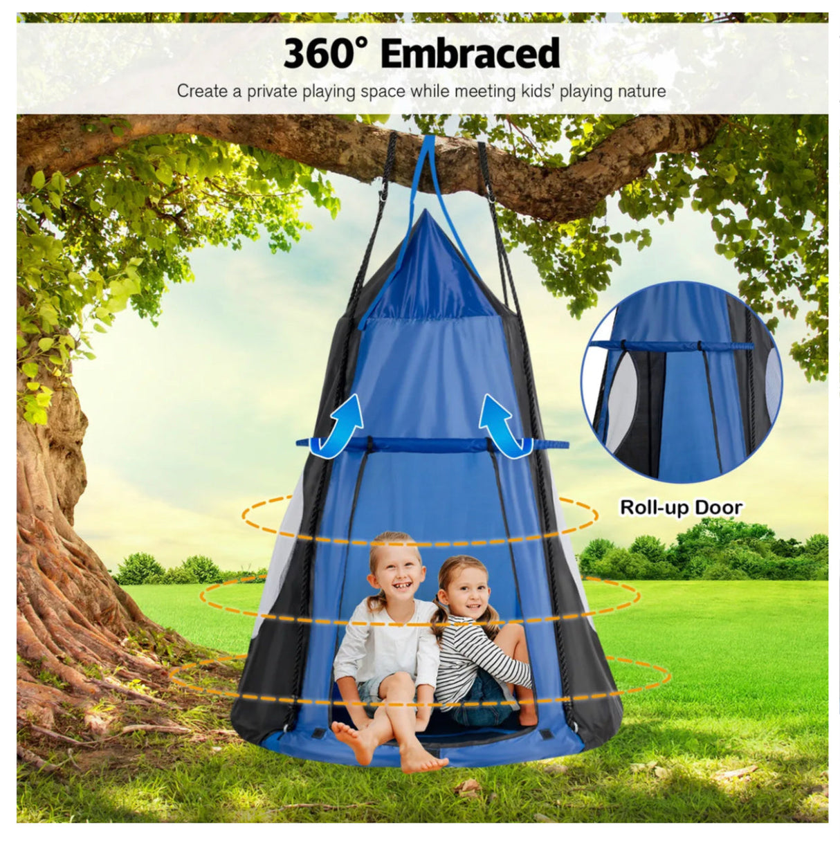 Kids Hanging Tent Tree Swing 2 IN 1 Outdoor Hammock Nest Pod Chair 100cm