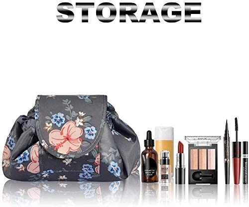 Portable Lazy Drawstring Makeup Bag Travel Cosmetic Bag Pouch Toiletry Organizer Waterproof Large for Women and Girls (Flower)