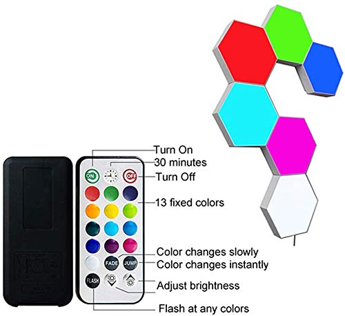 Hexagon Wall Light with Remote Control, Smart Modular Touch-Sensitive LED Light Wall Panels RGB Night Light DIY Geometry Splicing Hex Light for Bedroom Living Room Hallway Party Decor,6 Pack