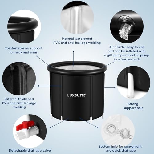 Portable Ice Bath Tub 300L Inflatable Hot Bathtub SPA Massage Athletes Cold Water Therapy Adult Soaking Folding Outdoor Plunge Large Black 80x71cm