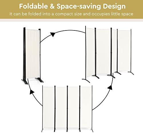 4-Panel Room Divider, Folding Privacy Screen, Portable Fabric Wall Divider and Separator w/ Steel Frame, Indoor & Outdoor Freestanding Privacy Protection for Home, Office, Patio