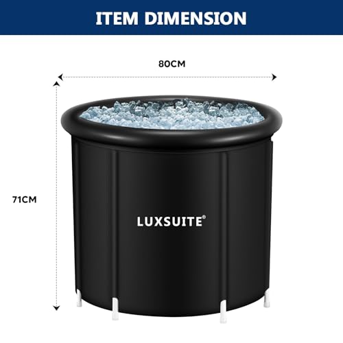 Portable Ice Bath Tub 300L Inflatable Hot Bathtub SPA Massage Athletes Cold Water Therapy Adult Soaking Folding Outdoor Plunge Large Black 80x71cm