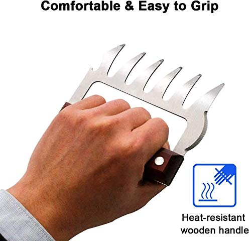 Bear Claws, Meat Shredder Claws Food-Grade Stainless Steel Turkey Lifter with Wooden Handle for Carving Shredding Lifting (1 Pair Annatto Color)