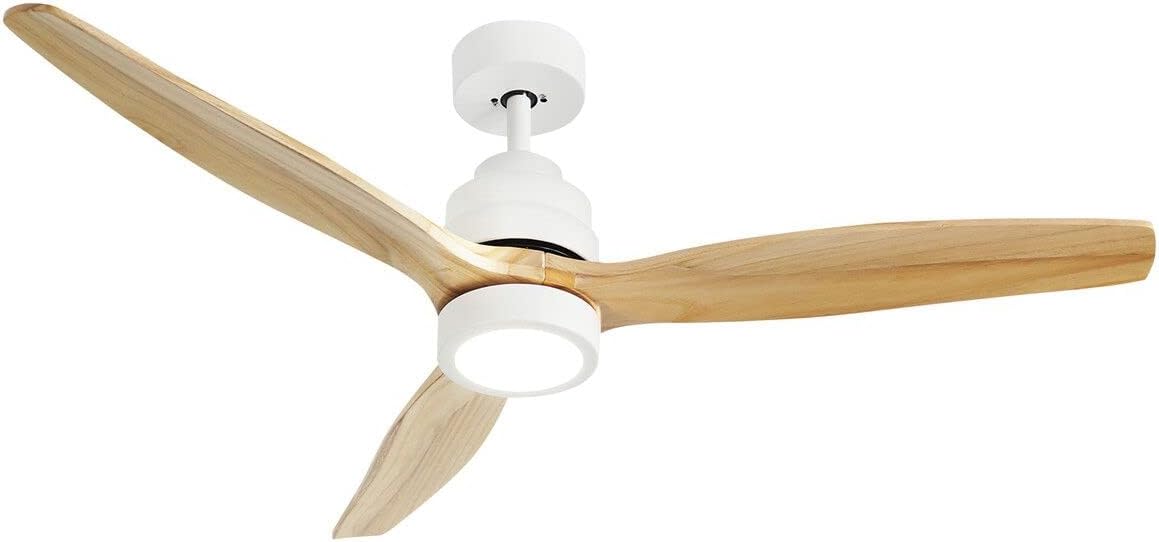 Wood Ceiling Fan Light Cooling With Remote Control LED Quiet Bedroom Living Room Modern 3 Blades 5 Speed Reverse Motor 3 Timers 52 Inch Nature Colour