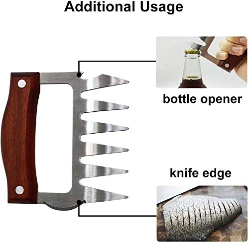 Bear Claws, Meat Shredder Claws Food-Grade Stainless Steel Turkey Lifter with Wooden Handle for Carving Shredding Lifting (1 Pair Annatto Color)