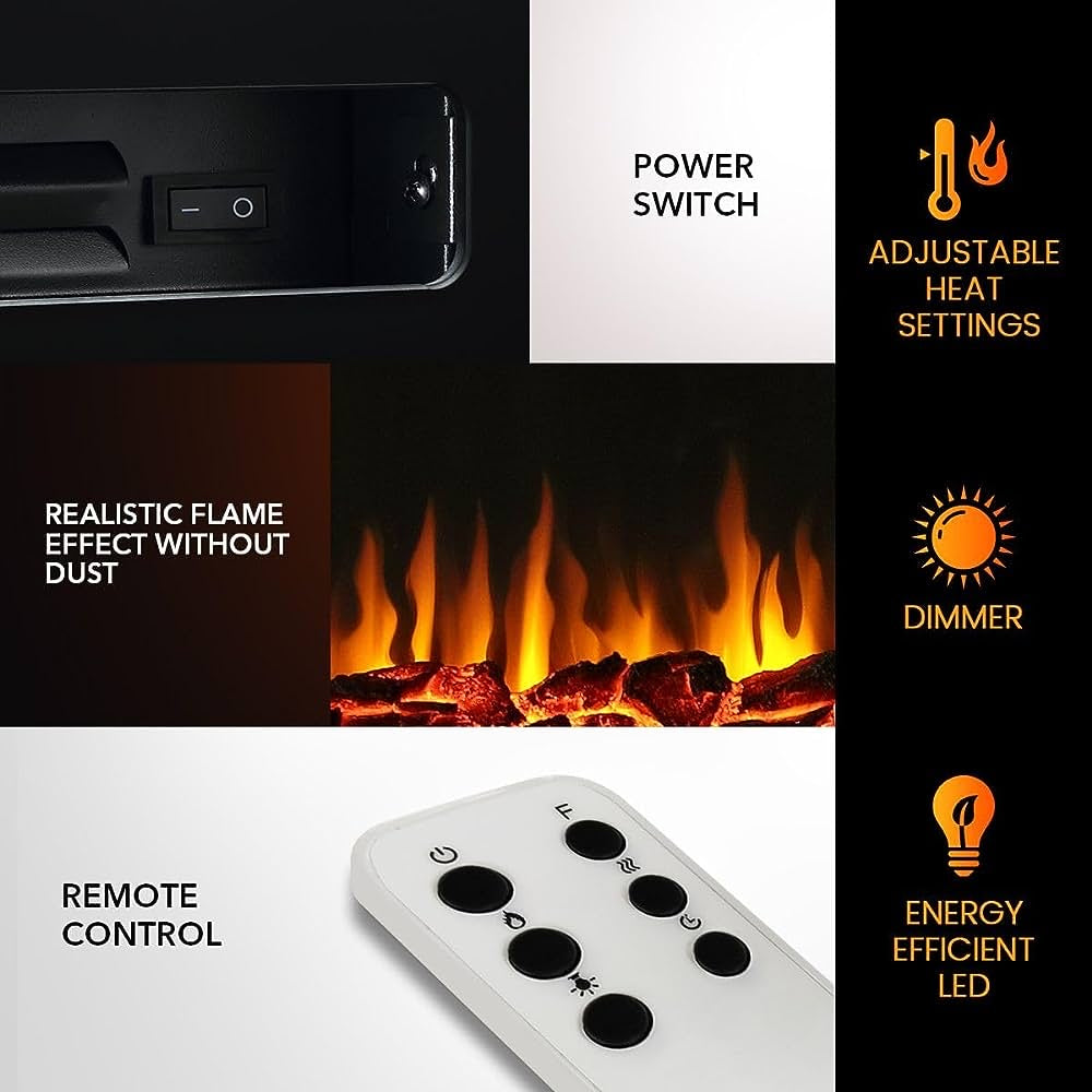 2-in-1 40 Inch Wall Recessed Mounted Electric Fireplace Heater 900/1800W w/5 Flame Settings