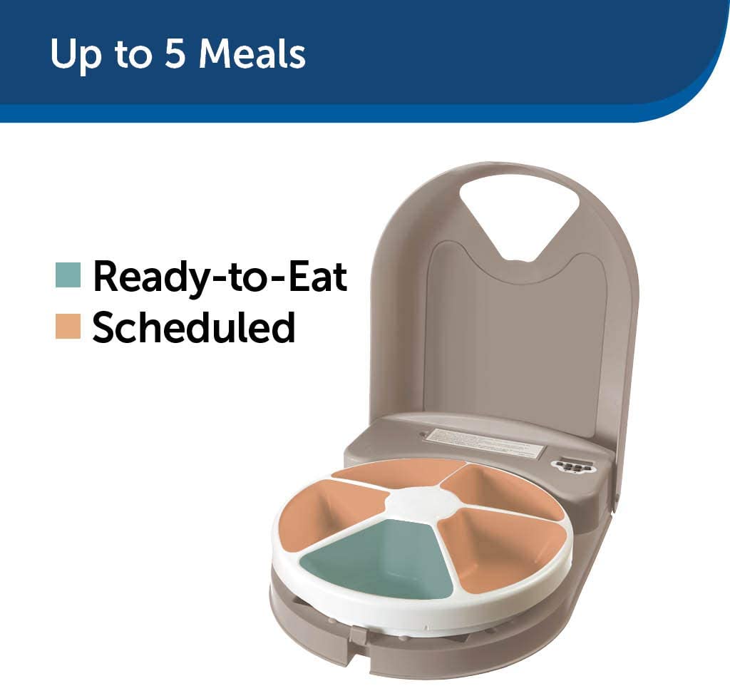 5 Meal Automatic Dog and Cat Feeder, Dispenses Dog Food or Cat Food, Digital Clock