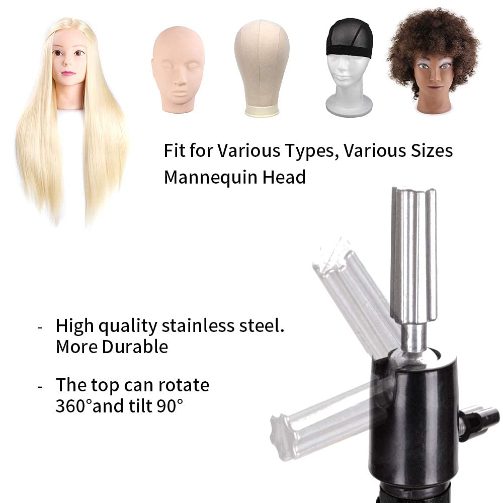 Wig Stand Tripod Mannequin Head Stand Heavy Duty Wig Stand Tripod Cosmetology Mannequin Wig Stand for Styling(Black Tripod With Tray,Maximum Height 55 Inches,Mannequin Head Not Included)