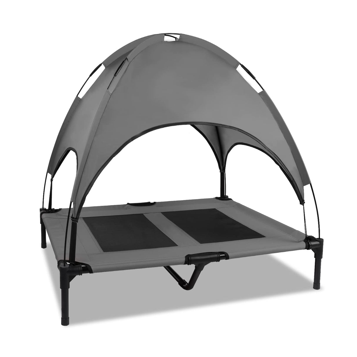 Outdoor Dog Bed with Canopy, Outside Portable Cooling Raised Pet Cot for Dogs and Cats, Grey Large