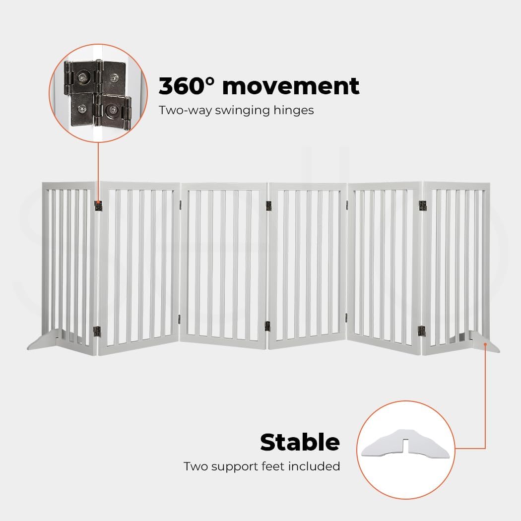 Wooden Pet Gate Dog Fence Retractable Safety Stair Barrier Security Door (White Large-282cm x 80cm x 1.8cm)