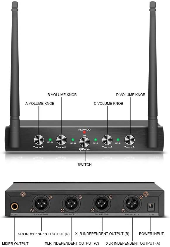 Debra Audio AU400 4-Channel UHF Microphone System – 4 Handheld Mics