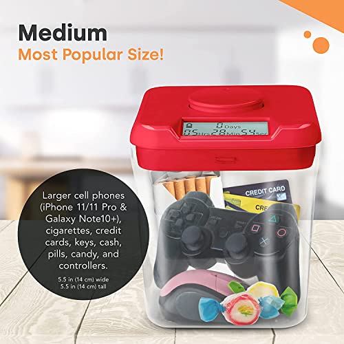 Kitchen Safe Time Locking Container (Medium), Timed Lock Box for Cell Phones, Snacks, and other unwanted temptations (White Lid Clear Base)