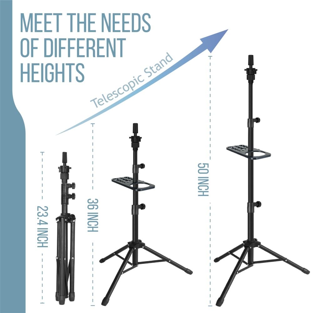 55 Inch Heavy Duty Wig Stand Tripod with Tray Adjustable Mannequin Head Stand Stainless Steel Wig Tripod Stand Wig Head Stand for Hairdressing Training (Mannequin Head Not Included)