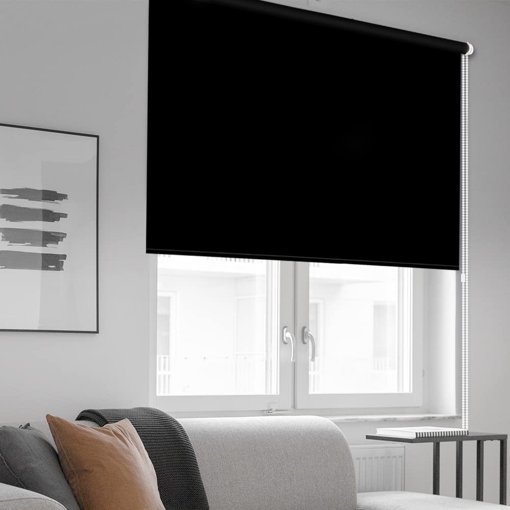 Blackout Roller Blinds for Windows, Thermal Fabric Window Blinds, Waterproof Roller Blinds for Office, Bedroom, Bathroom, 51 x 200 cm, Black