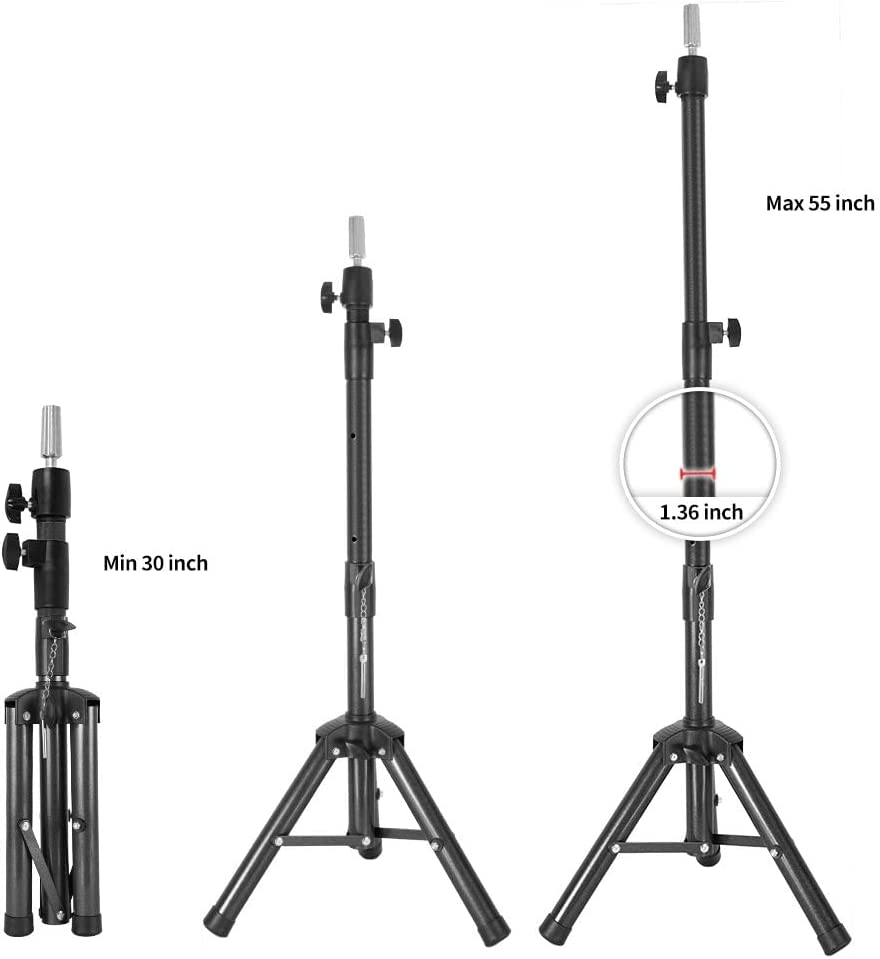 Wig Stand Tripod Mannequin Head Stand Heavy Duty Wig Stand Tripod Cosmetology Mannequin Wig Stand for Styling(Black Tripod With Tray,Maximum Height 55 Inches,Mannequin Head Not Included)