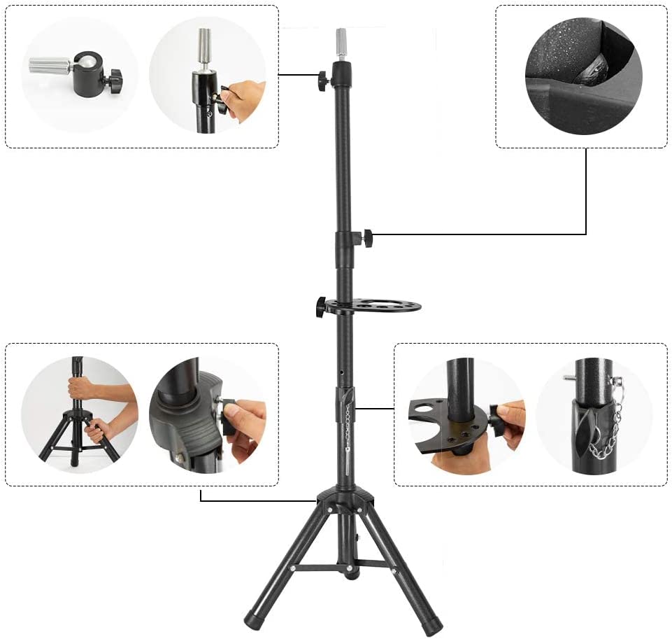 Wig Stand Tripod Mannequin Head Stand Heavy Duty Wig Stand Tripod Cosmetology Mannequin Wig Stand for Styling(Black Tripod With Tray,Maximum Height 55 Inches,Mannequin Head Not Included)