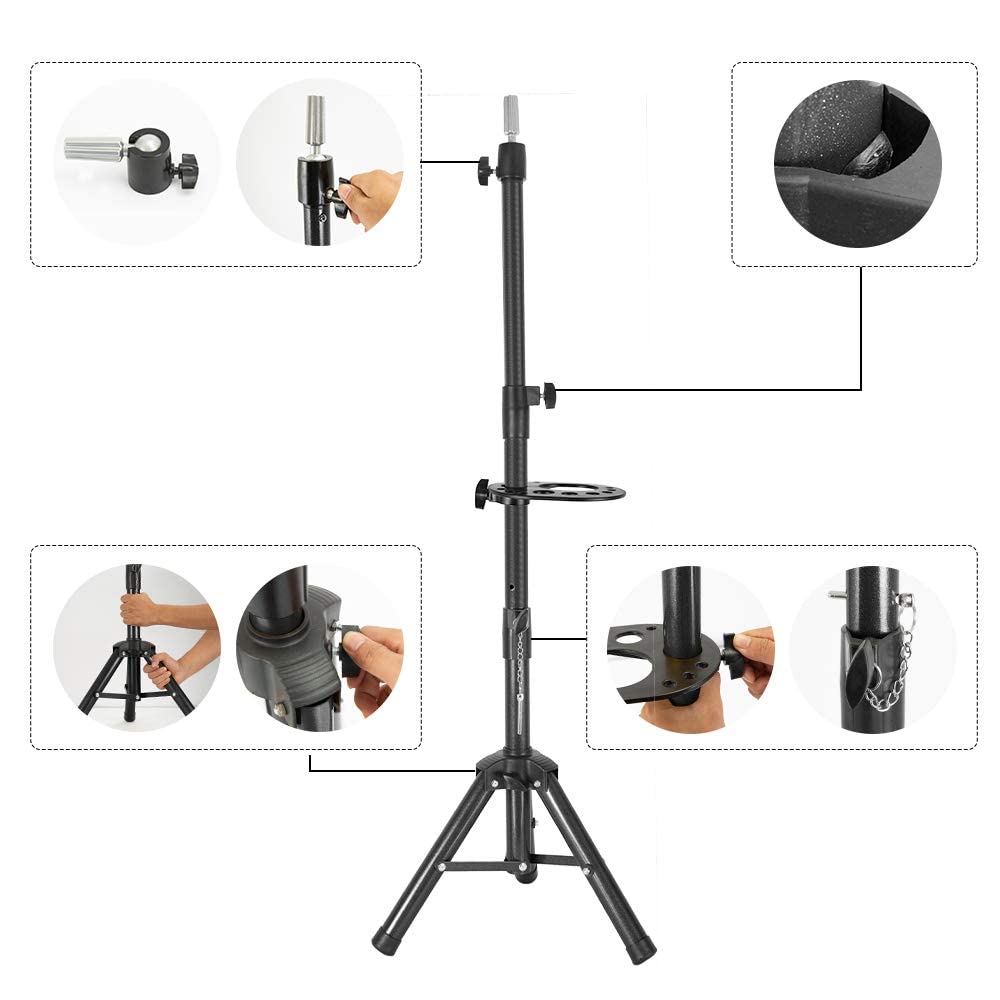 Wig Stand Tripod Mannequin Head Stand Heavy Duty Wig Stand Tripod Cosmetology Mannequin Wig Stand for Styling(Black Tripod With Tray,Maximum Height 55 Inches,Mannequin Head Not Included)
