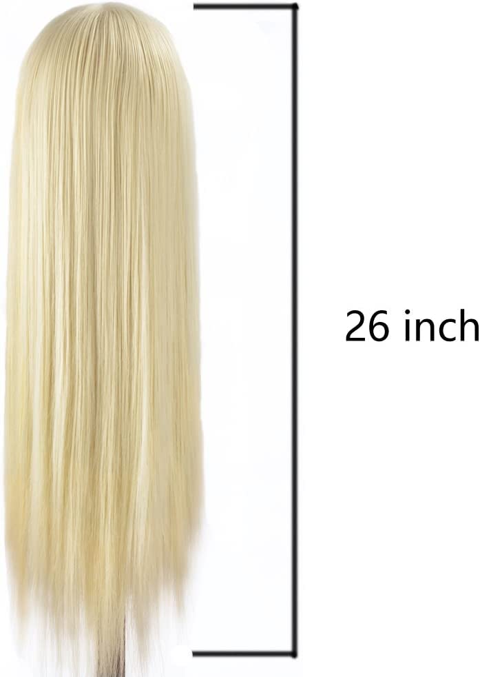 26"-28" Mannequin Head Hair Styling Training Head Manikin Cosmetology Doll Head Synthetic Fiber Hair and Free Clamp Holder (Blonde)