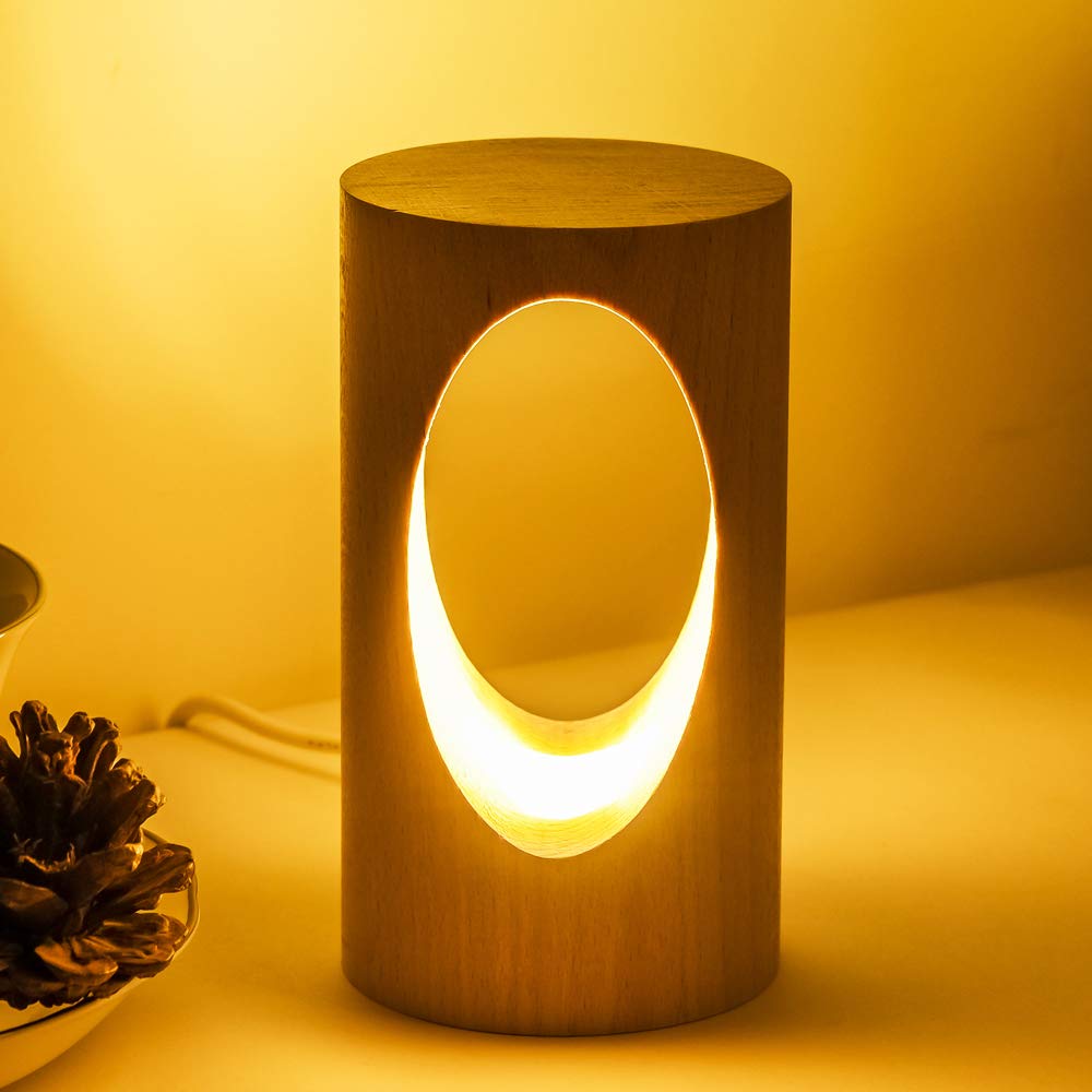 LED Wood Desk Lamp, Bedroom Bedside Night Light, Dimmable Led Lighting, Creative Home Decor Table lamp, Unique House warmging Gift