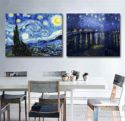 DIY Paint by Numbers Kit for Adults - Van Gogh The Starry Night Replica | DIY Paint by Numbers Landscape Scene Paintings Arts Craft for Home Wall Decor | Canvas, Brushes, Acrylic Paints Included