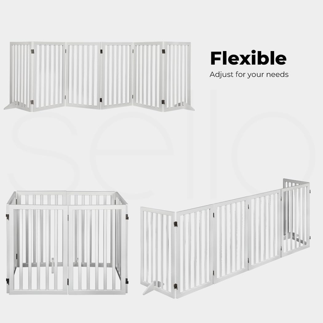 Wooden Pet Gate Dog Fence Retractable Safety Stair Barrier Security Door (White Large-282cm x 80cm x 1.8cm)
