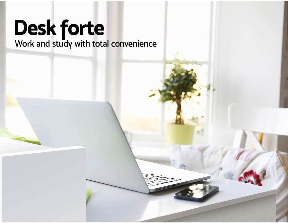 Office Computer Desk Wooden Home PC Gaming Study Table with Book Display Shelf White