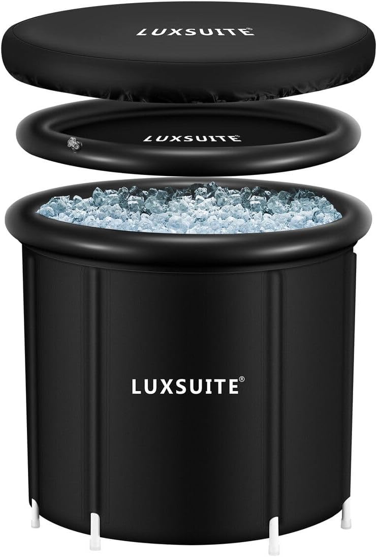 Portable Ice Bath Tub 300L Inflatable Hot Bathtub SPA Massage Athletes Cold Water Therapy Adult Soaking Folding Outdoor Plunge Large Black 80x71cm