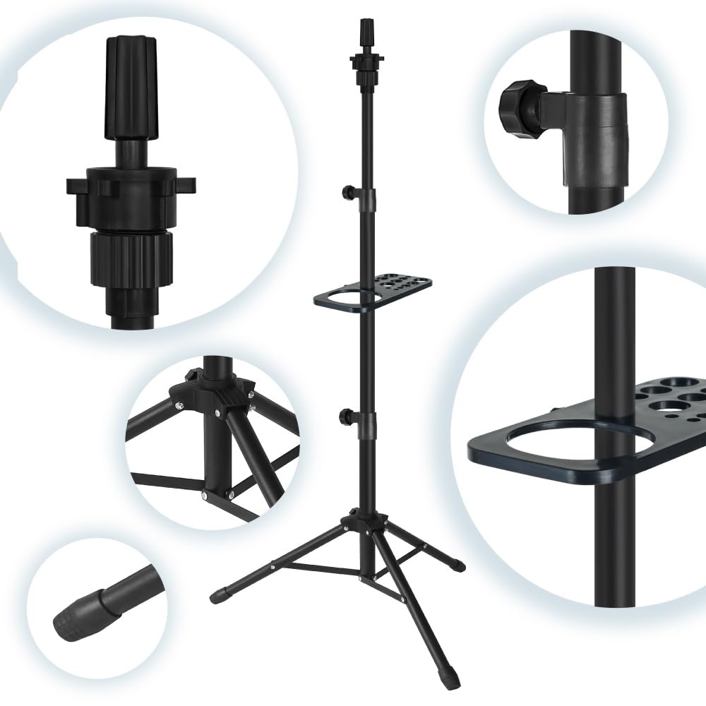 55 Inch Heavy Duty Wig Stand Tripod with Tray Adjustable Mannequin Head Stand Stainless Steel Wig Tripod Stand Wig Head Stand for Hairdressing Training (Mannequin Head Not Included)