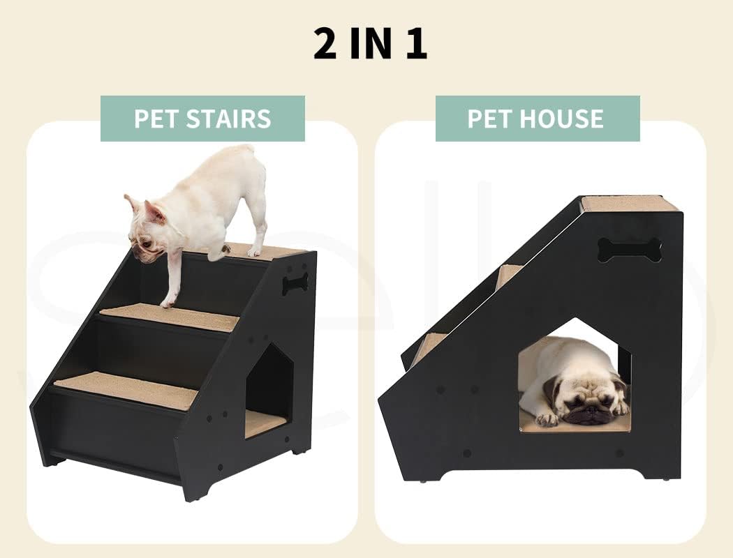 Wooden Dog Ramp Stairs Steps for Bed Pet Calming Kennel Non-Slip White