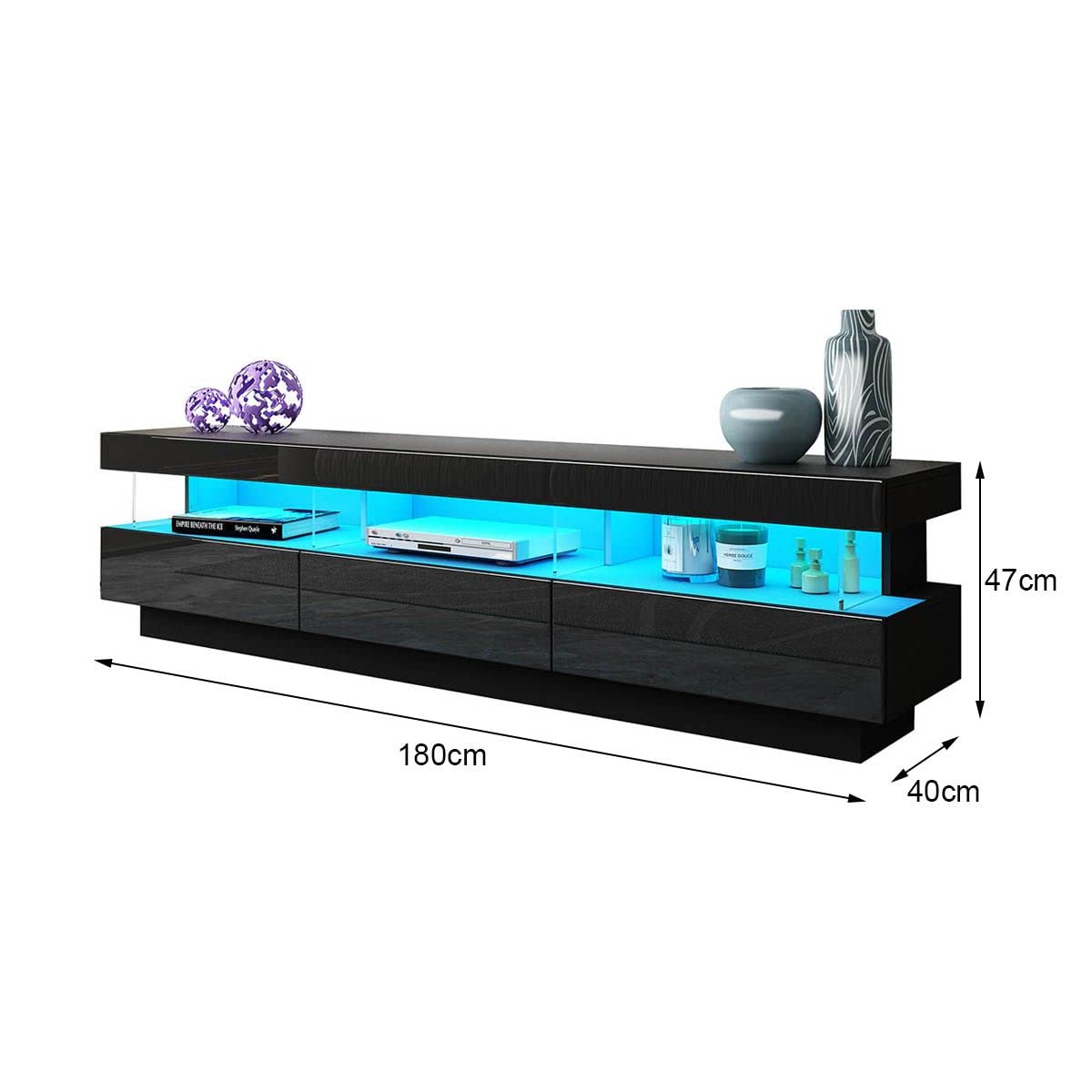 Luxsuite LED TV Stand Cabinet TV Unit Storage Entertainment Console High Gloss Front 3 Drawer