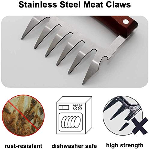 Bear Claws, Meat Shredder Claws Food-Grade Stainless Steel Turkey Lifter with Wooden Handle for Carving Shredding Lifting (1 Pair Annatto Color)