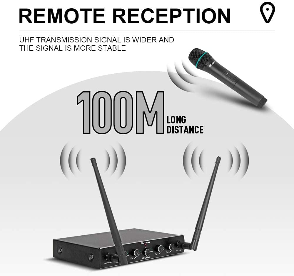 Debra Audio AU400 4-Channel UHF Microphone System – 4 Handheld Mics