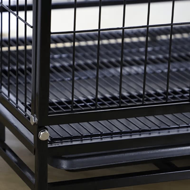 38" Dog Cage with Wheels and Removable PVC Plastic Tray, Portable Sturdy Kennel House with 2 Door and Metal Frame