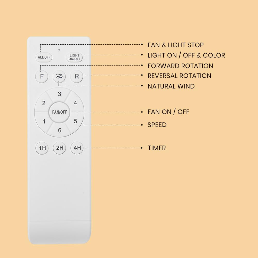 52" Ceiling Fan with Light Remote Control, Wood Ceiling Fans with 4 Blades, 6 Speed DC Motor, Indoor Outdoor Ceiling Fan for Patio, Bedroom, Living Room, Office, White