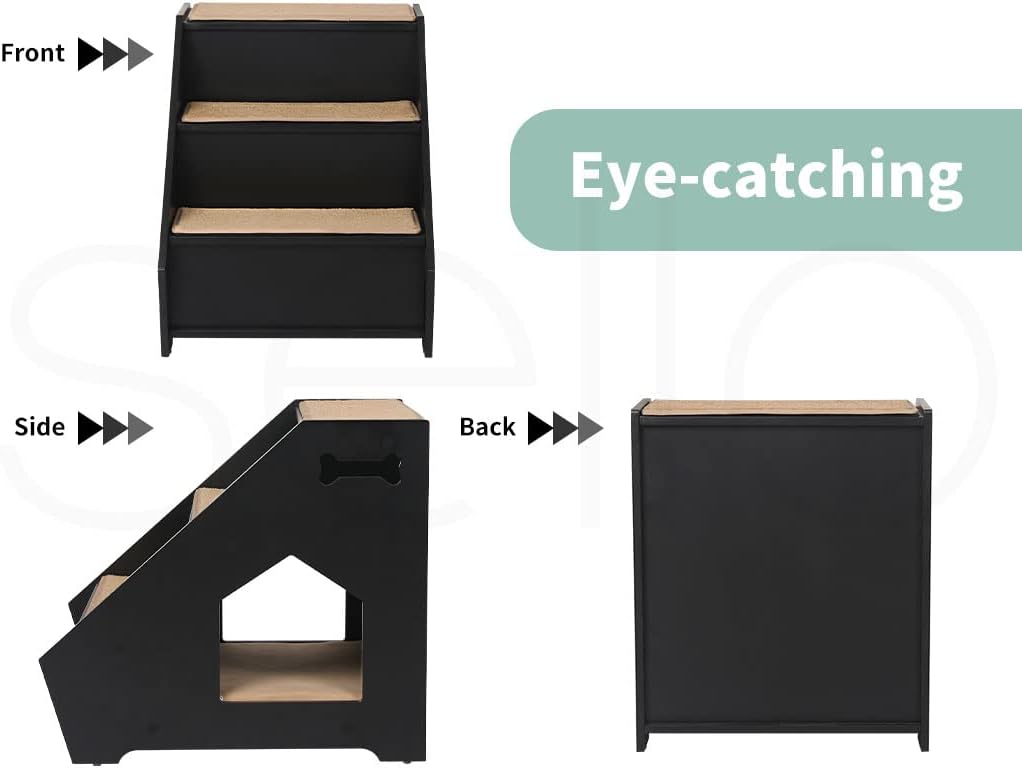 Wooden Dog Ramp Stairs Steps for Bed Pet Calming Kennel Non-Slip White