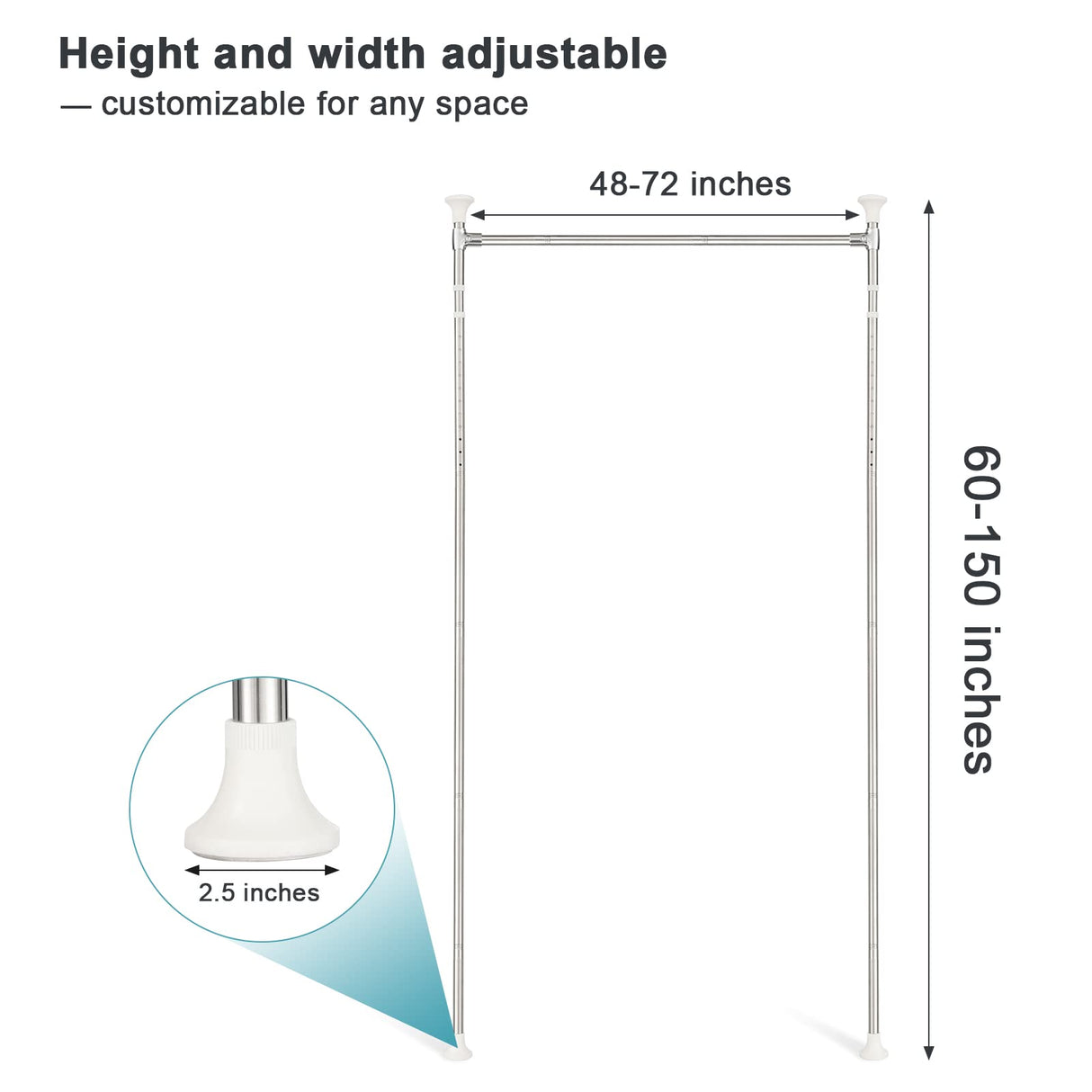 Curtain Divider Stand - 48 to 72 inches Expandable Room Divider,Damage Free Freestanding Vertical Tension Stand