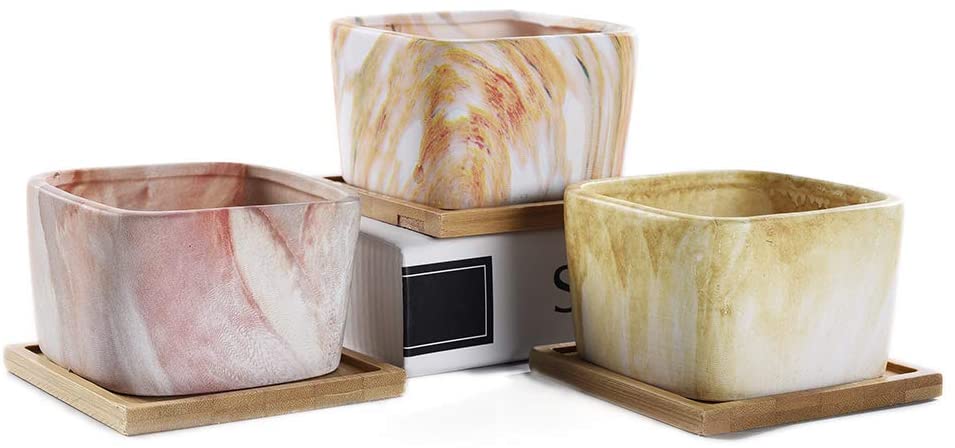 Square Marbling Ceramic Succulent Pots