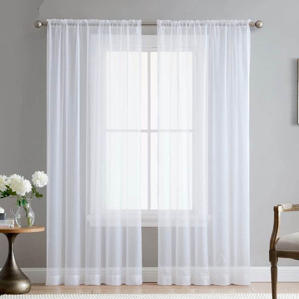 Set of 2 Luxton White Sheer Curtains, Rod Pocket Voile Curtain Panels 140x213cm (White Colour)
