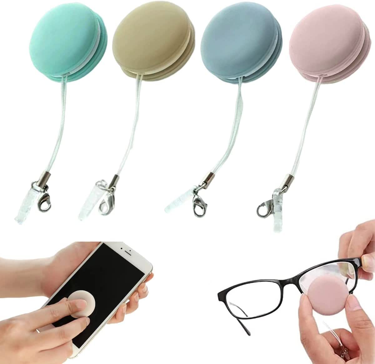 Mobile Phone Screen Wipe Mobile Phone Screen Wipe Pendant,Mobile Phone Screen Cleaning Ball,Phone Screen Cleaning Wipe Ball,4Pcs Mobile Phone Screen Wipe Pendant with Keychain