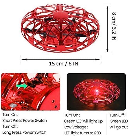 Hand Operated Drones for Kids or Adults - Air Magic Scoot Hands Free Mini Drone Helicopter, Easy Indoor UFO Flying Ball Drone Toys for Boys or Girls (RED)