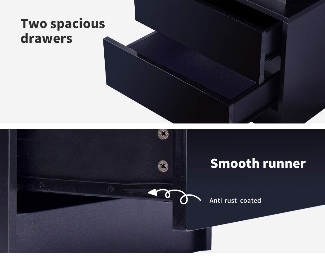 Bedside Tables Side Table 2 Drawers RGB LED High Gloss Nightstand Cabinet