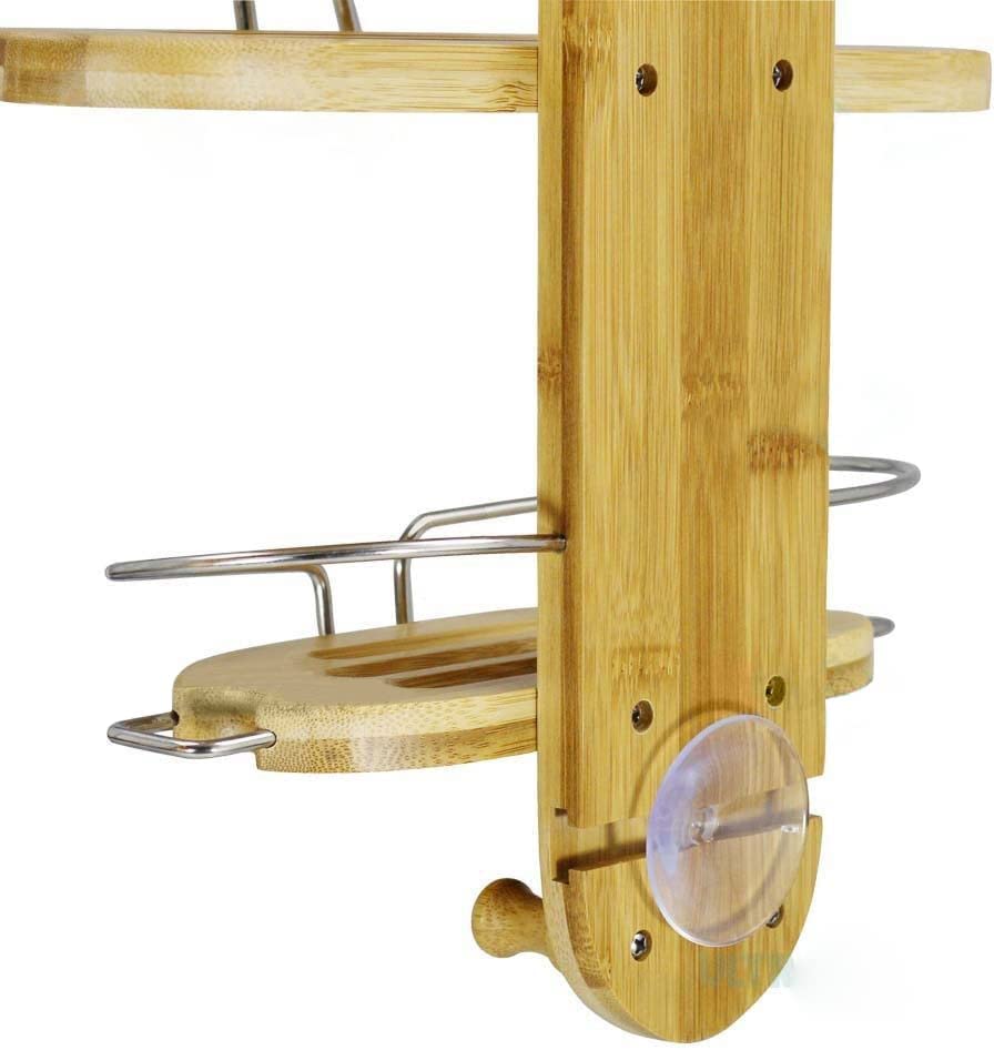 Bathroom Bamboo Shower Caddy Stainless Steel with Hang Hook Shower Organiser