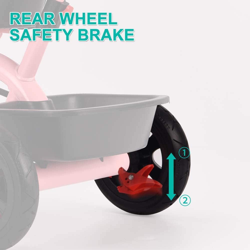 Pink Push Along Tricycle Baby Toddler Trike Bike 3 Wheel Ride On Toy Children Infant Parent Handle Comfortable Seat Large Foldable Pedal