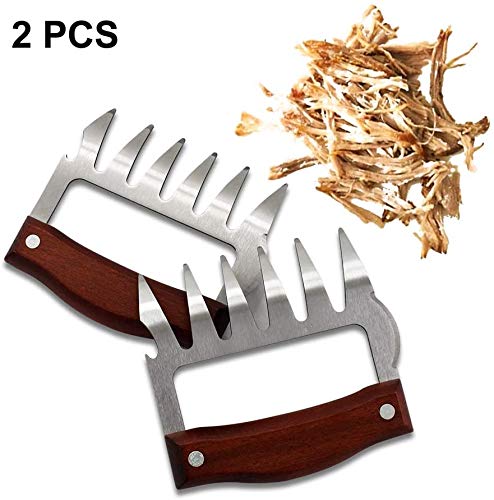 Bear Claws, Meat Shredder Claws Food-Grade Stainless Steel Turkey Lifter with Wooden Handle for Carving Shredding Lifting (1 Pair Annatto Color)